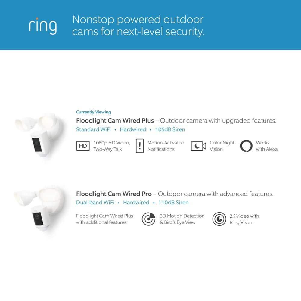 Ring Floodlight Cam Wired Plus Security Camera - Black: Wi-Fi, Motion Detection