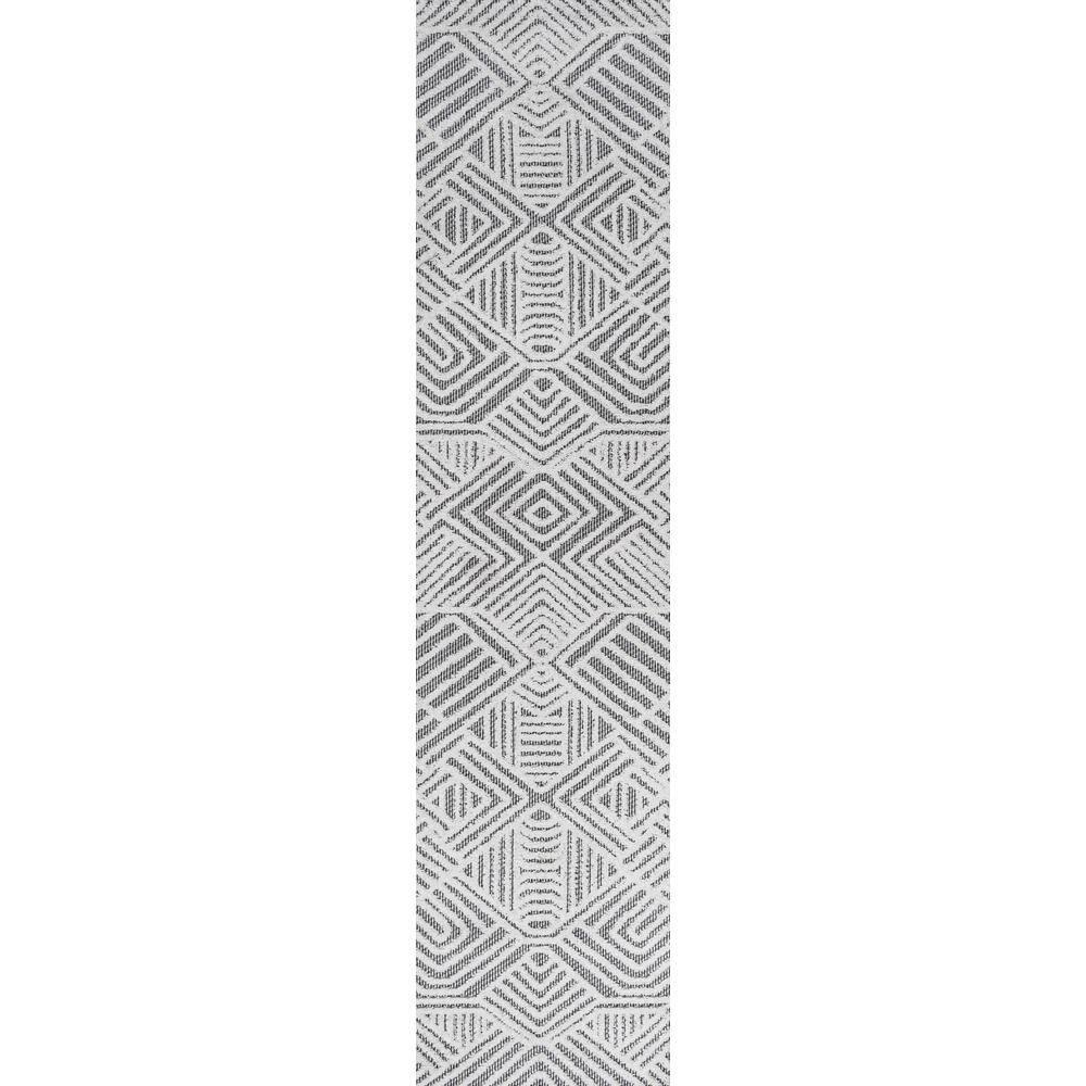 2'x8' Jordan High-Low Pile Art Deco Geometric Indoor/Outdoor Runner Rug, White/Black - JONATHAN Y