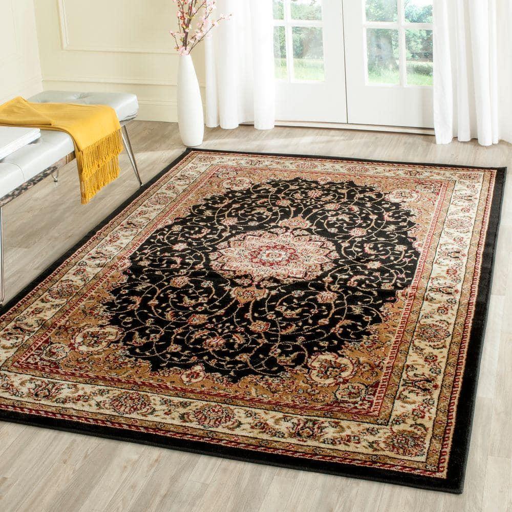 Lyndhurst LNH329 Power Loomed Area Rug - Black/Ivory - 4'x6' - Safavieh