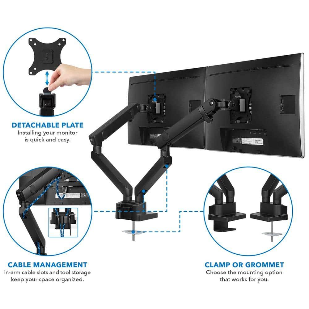 Mount-It Height Adjustable Articulating Dual Monitor Arm Mount Desk Stand | For 17 - 32 in. Screens