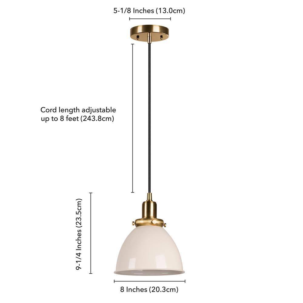 Evelyn&Zoe 8" Pearled White/Brass Metal Pendant