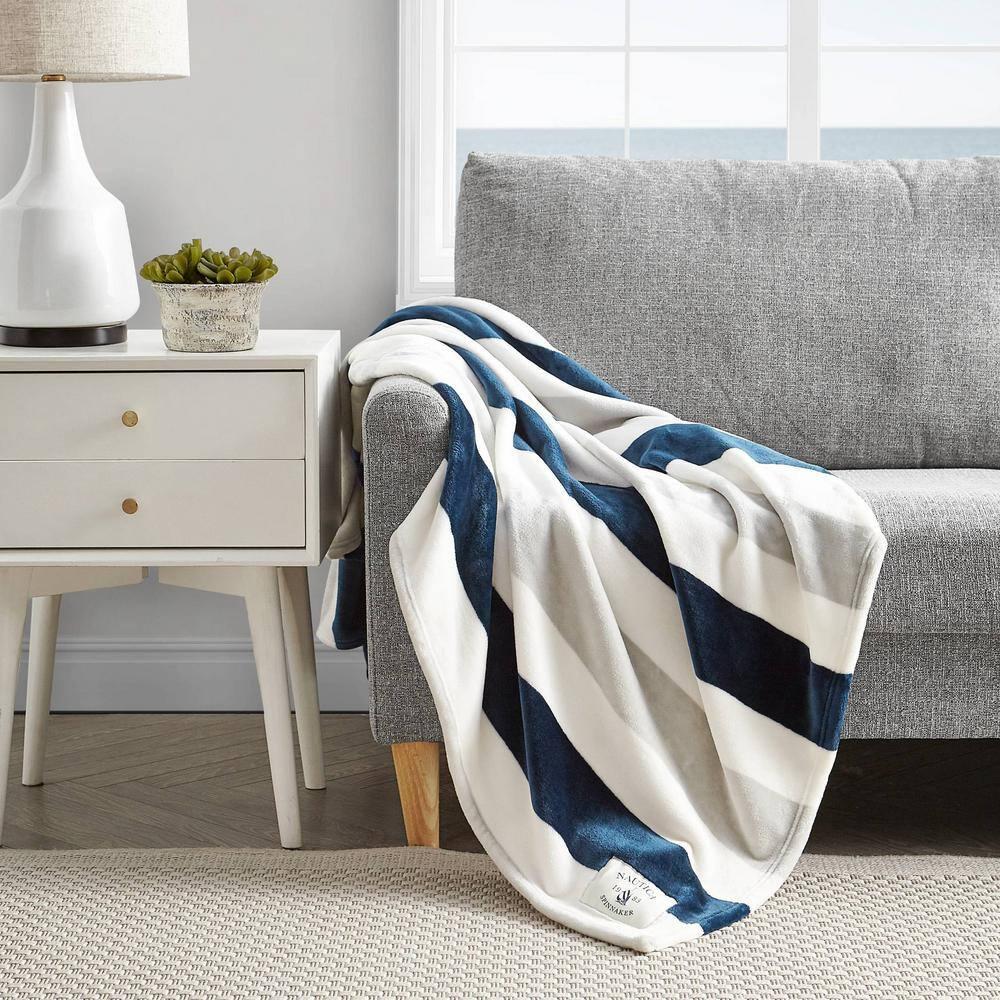 Nautica MF Point Harbor Nautica Awning Stripe Ultra Soft Plush Throw Blanket