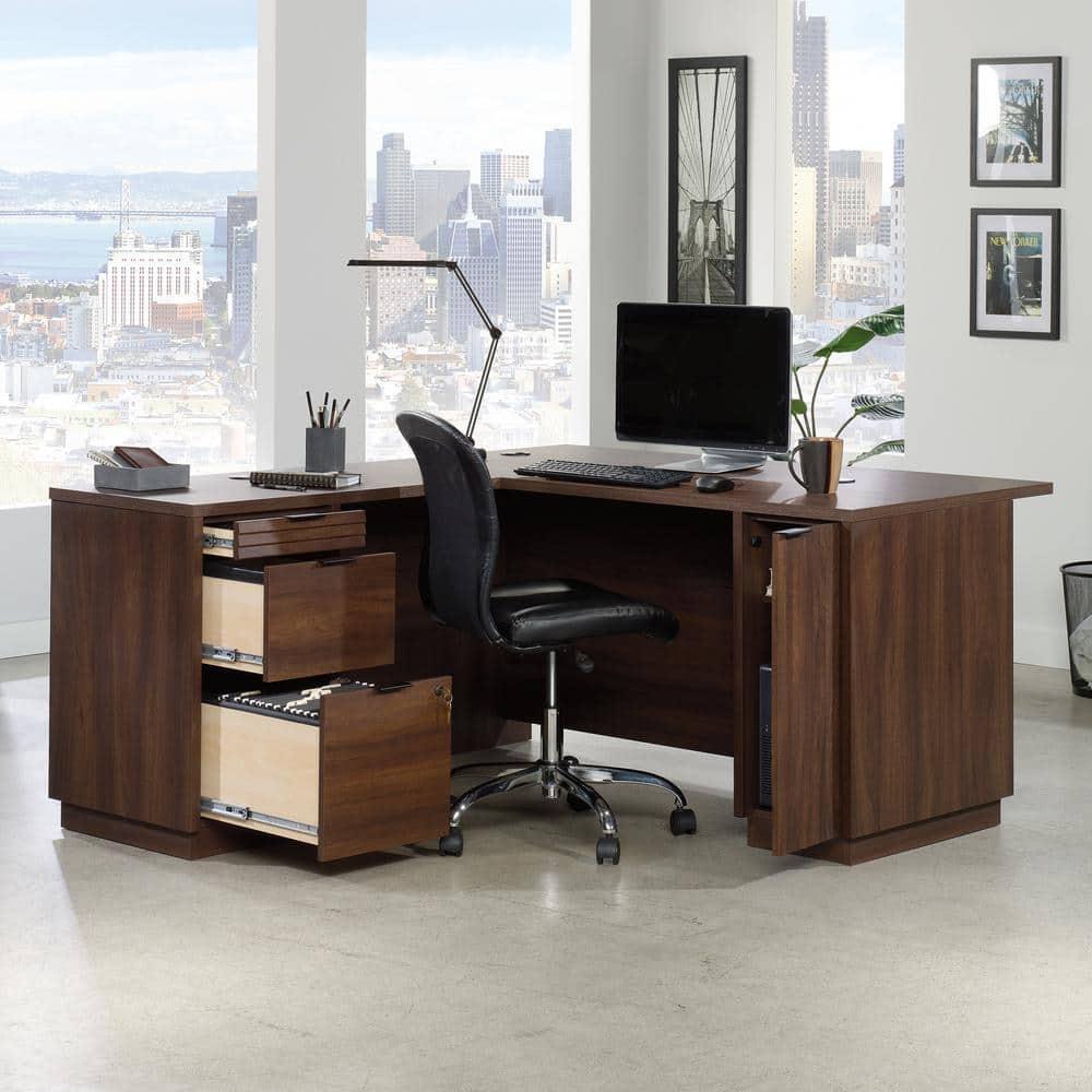 Sauder Palo Alto 60" Engineered Wood L-Shaped Computer Desk in Spiced Mahogany