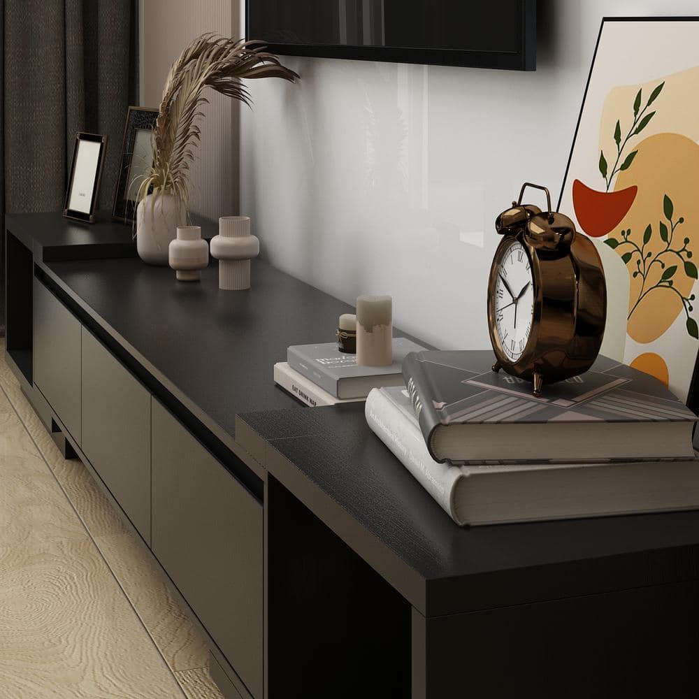 Famapy Black Extendable TV Console Table Modern TV Cabinet with Drawers