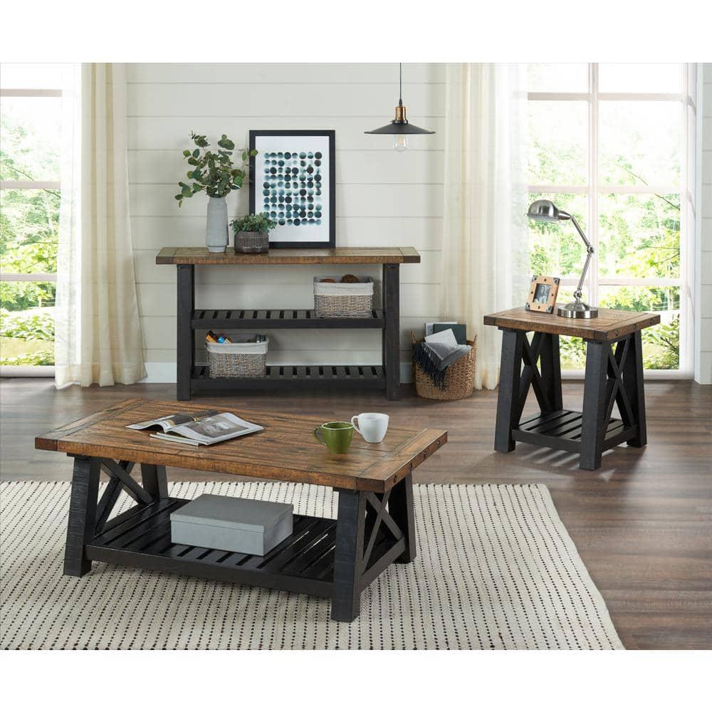 End Table with Slatted Shelf and X Legs, Brown and Black- Saltoro Sherpi