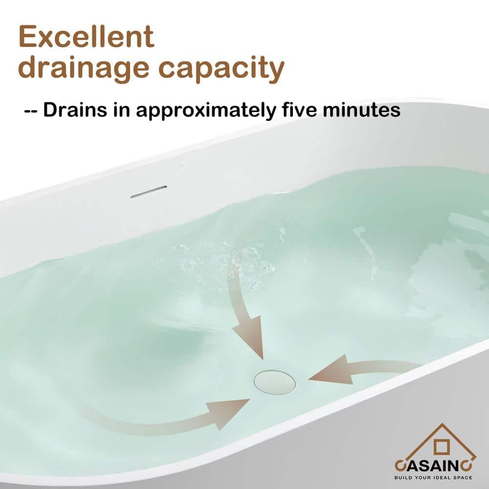 CASAINC Monaco 67 inch White Big Freestanding Stone Solid Surface Bathtub CA-MJ39327