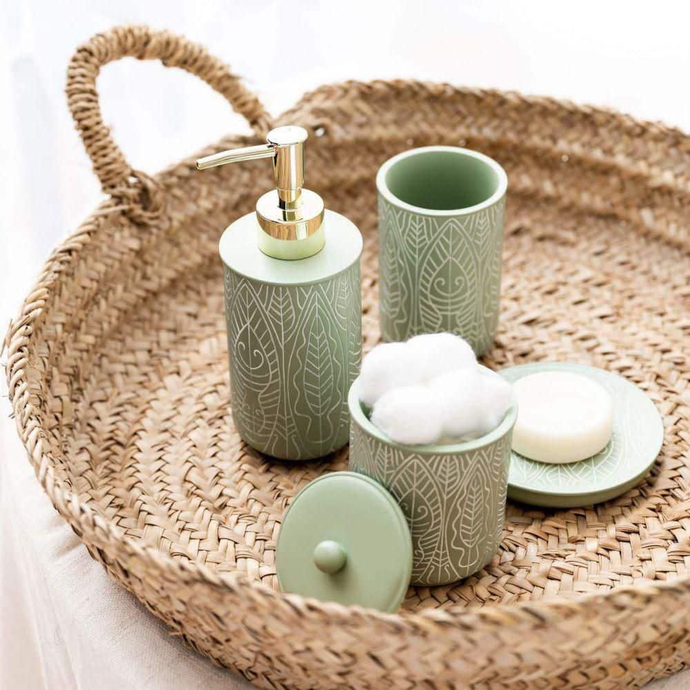 Premium Pastel Green Bathroom Accessories Set. Bathroom Set. Boho Bathroom Decor. Accesorios para Baños. New Apartment Essentials. Toothbrush Holder and Soap Dispenser.