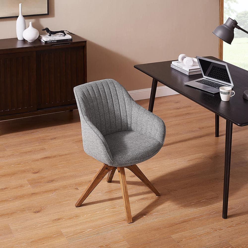 Art Leon Desk Chair - Mid Century Modern Office Chair No Wheels, Swivel Accent Chair with Oak Wood Legs, Fabric Upholstered Arm Chair, Blue