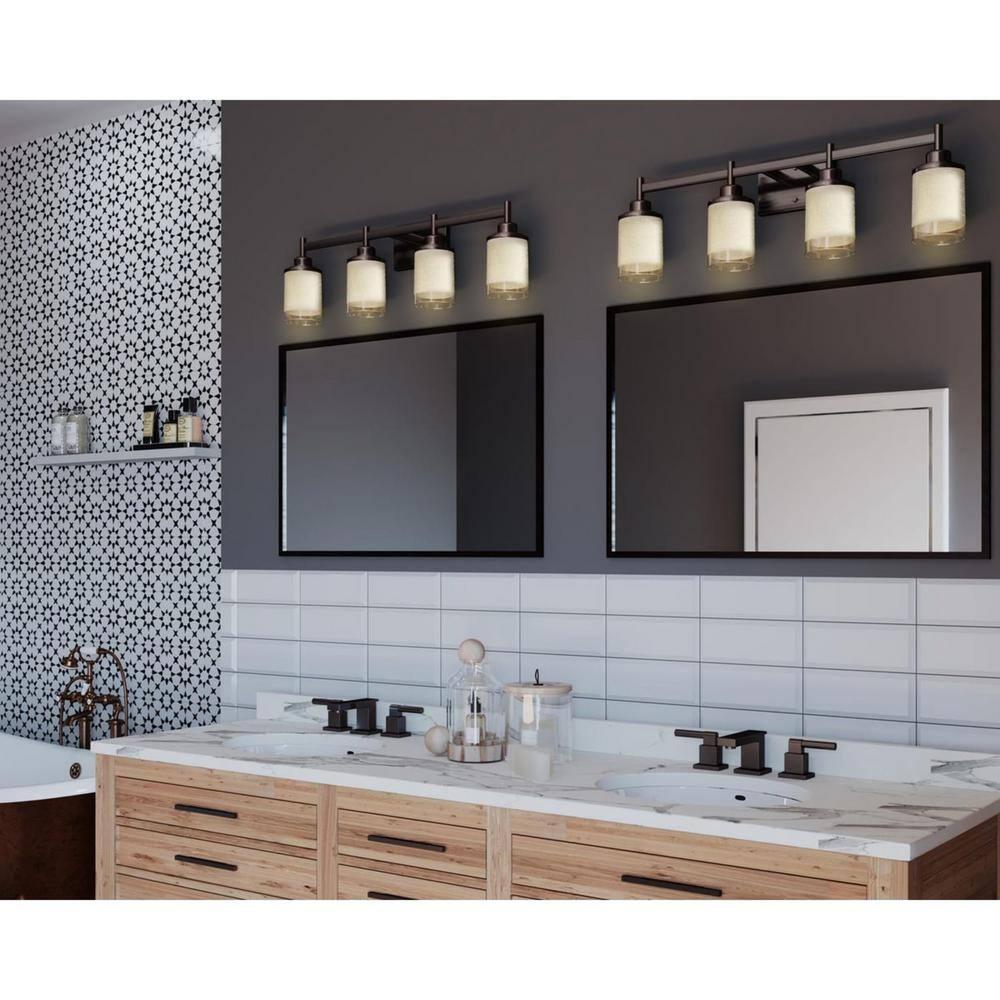 Progress Lighting Alexa Collection 4-Light Bath Fixture, Antique Bronze, White Linen Glass Shade