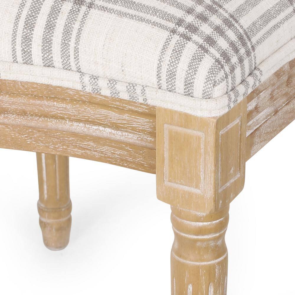 Noble House Karter French Fabric Dining Chairs, Set of 4, Gray Plaid