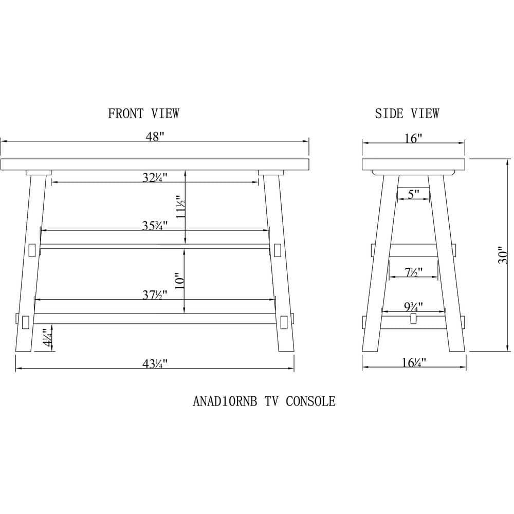 48" Odin Solid Wood Console Table with Shelf Black - Alaterre Furniture: Mid-Century Style, Pine Frame, Easy to Assemble