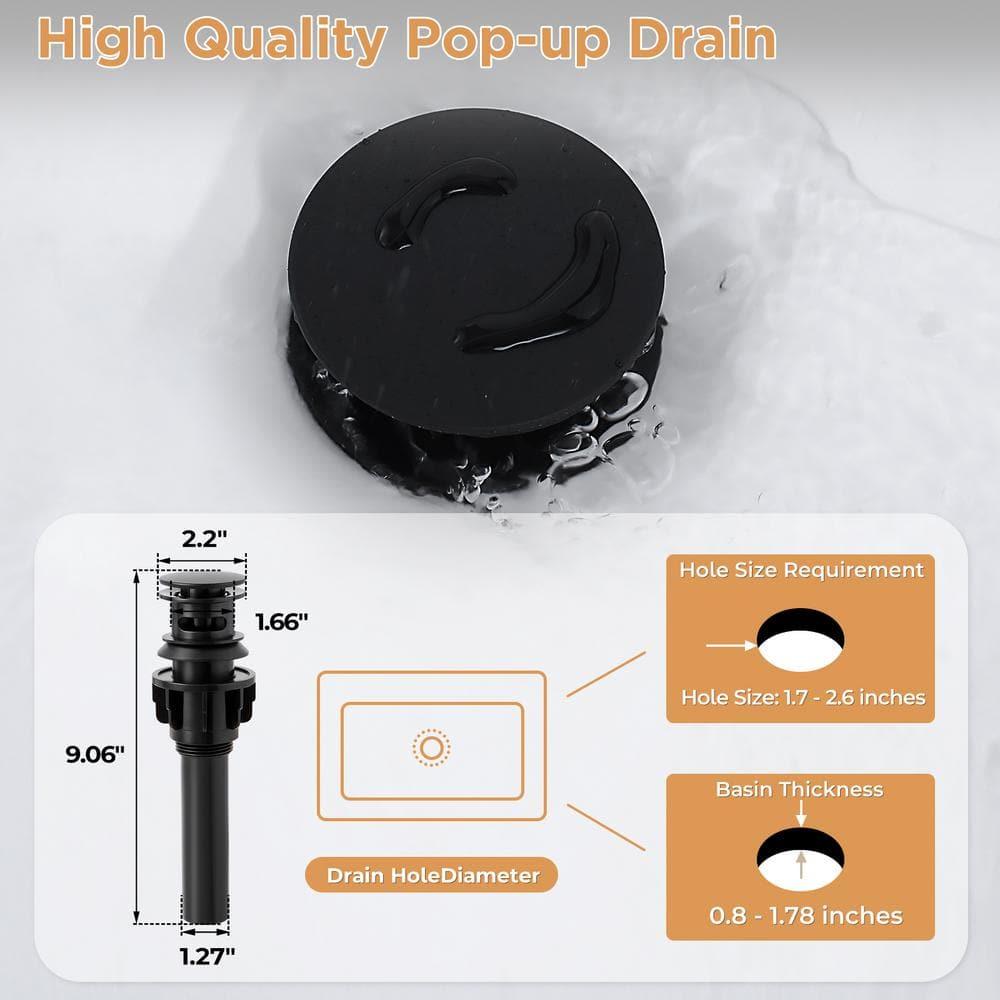 Bathroom Sink Faucet One Hole,Lavatory Tap for Basin,Matte Black Bathroom Sink Faucet with Metal Pop Up Drain Assembly， Bathroom Faucet 1 Hole with 3 Hole Deck Plate