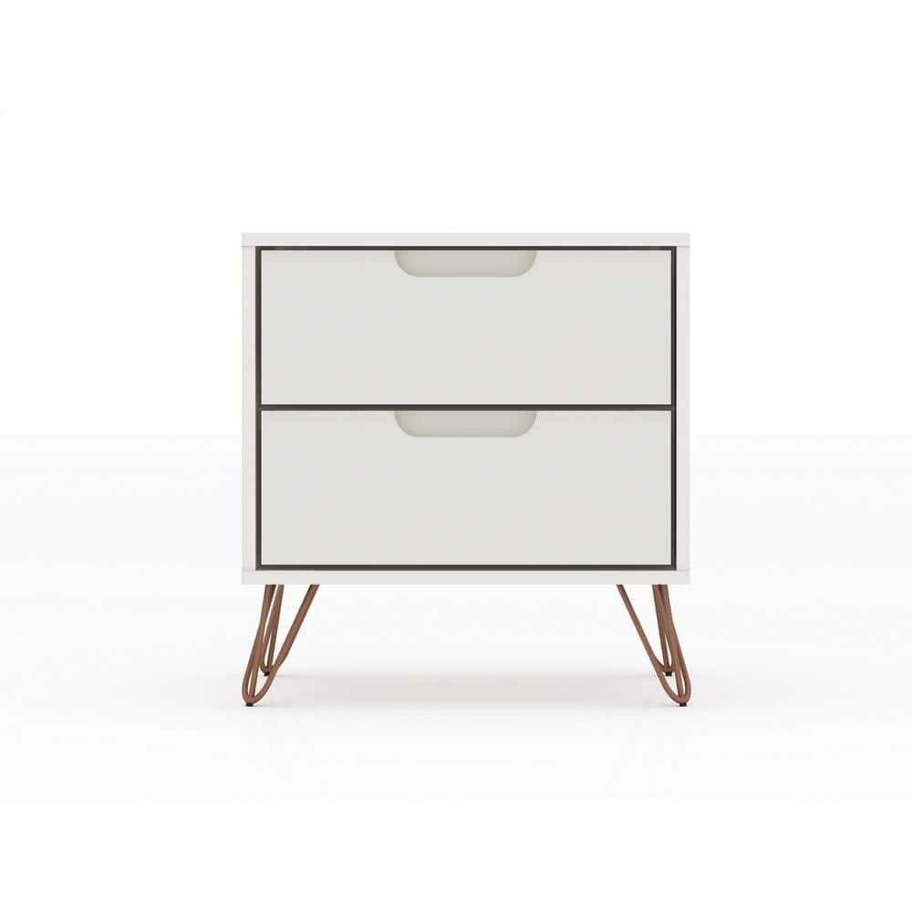 Set of 2 Rockefeller 2 Drawer Nightstands Off White - Manhattan Comfort: Modern Splayed Metal Legs, MDF