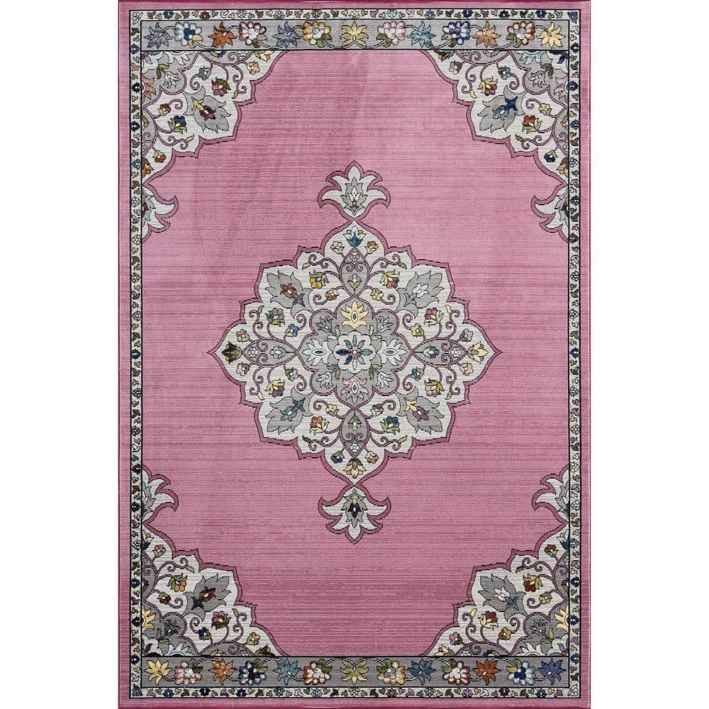 LR Home Ada 5' x 7'6" Pink Medallion Durable Indoor Area Rug