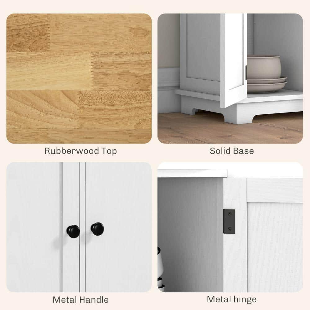 HOMCOM Kitchen Storage Cabinet, Sideboard Floor Cupboard with Solid Wood Top, Adjustable Shelf, and 3 Drawers for Living Room, Distressed White