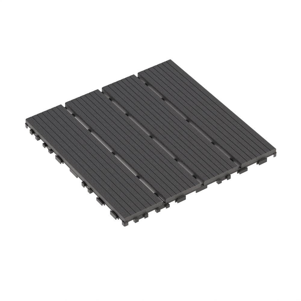 Gray Polypropylene Interlocking Outdoor Deck Tiles, 12" x 12"