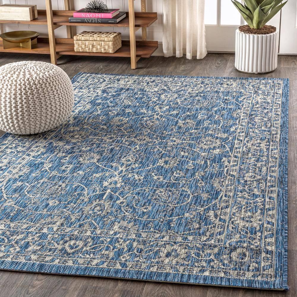 3'x5' Palazzo Vine and Border Textured Weave Indoor/Outdoor Area Rug, Navy/Gray - JONATHAN Y