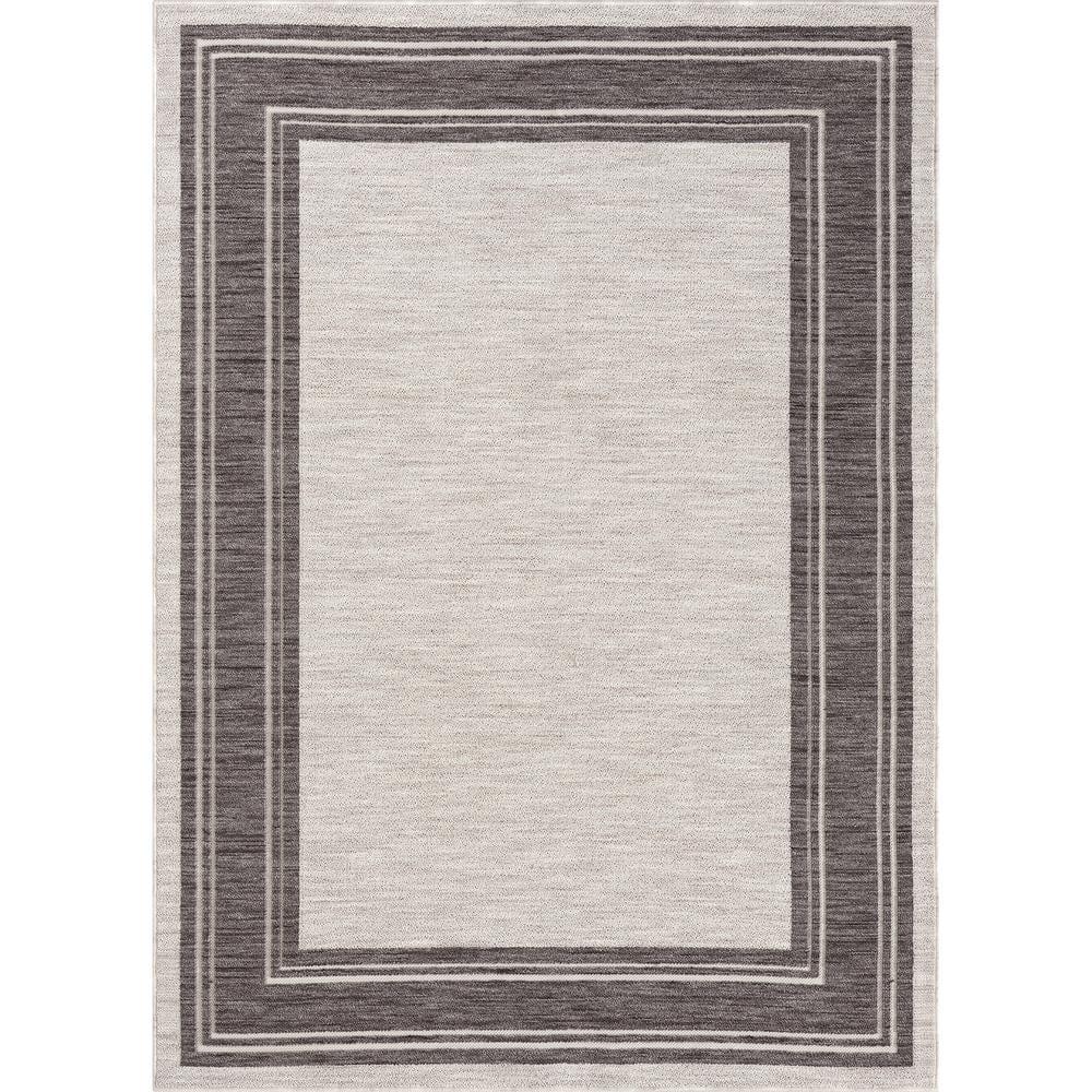 Wyatt Ivory/Gray 5 ft. x 7 ft. Bordered High-Low Yarn Indoor/Outdoor Area Rug