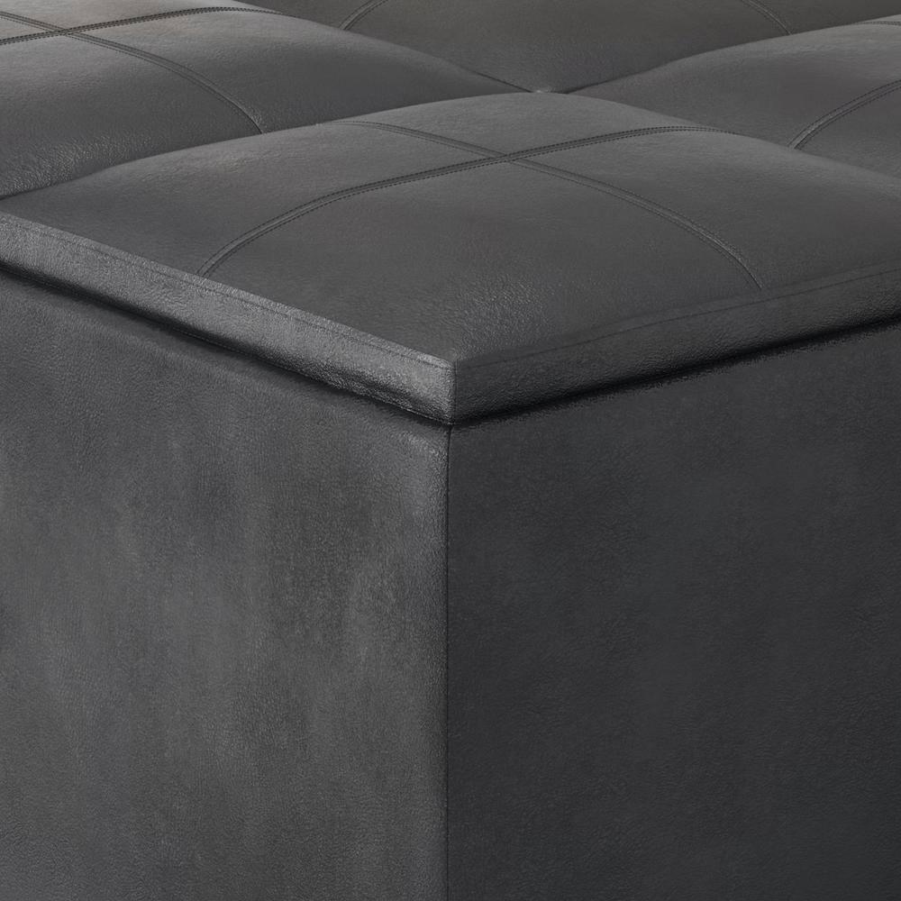Simpli Home Avalon 35"W Upholstered Square Coffee Table Storage Ottoman with Flip-Over Trays