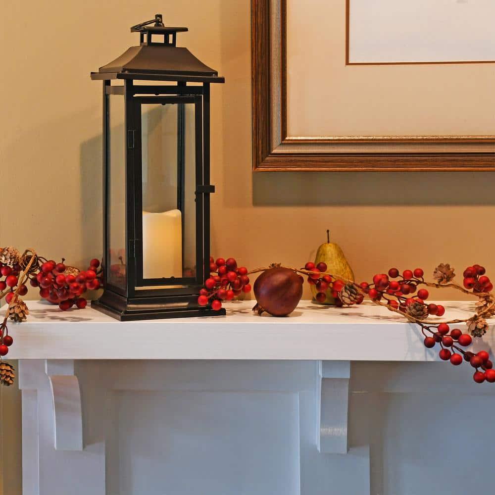 LumaBase Metal Lantern with Battery Operated Candle - Traditional Black