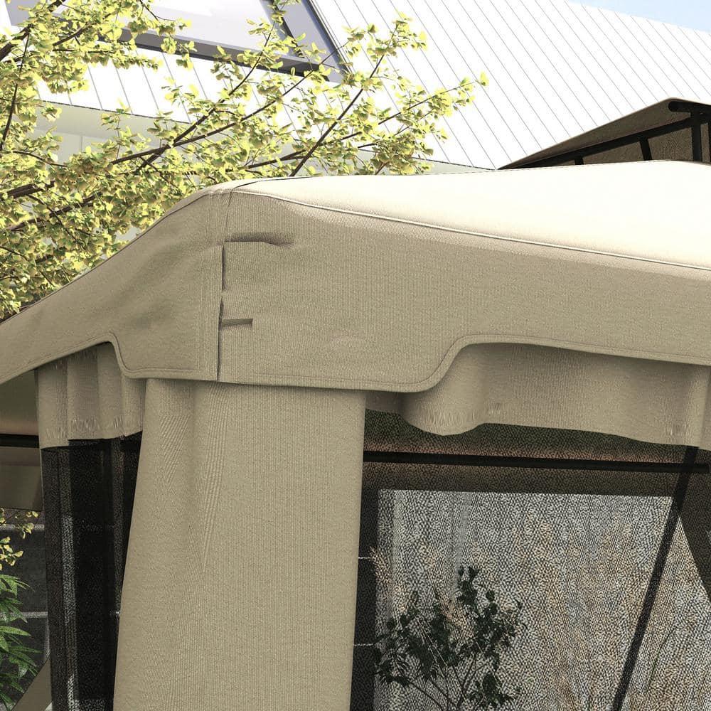 DEBLIT 9.6' x 11.6' Patio Gazebo with 2-Tier Roof and Netting, Steel Outdoor Canopy Gazebo for Garden, Lawn and Backyard, Taupe
