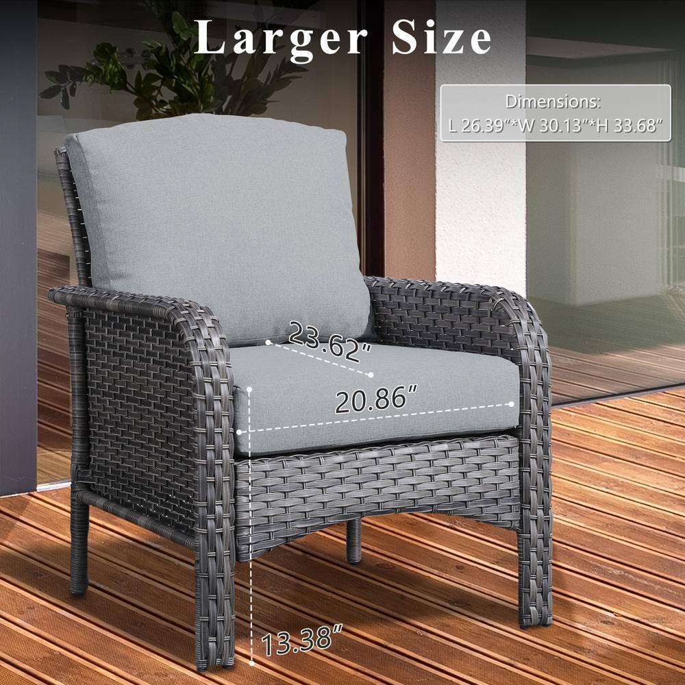 Denali Gray 4-Piece 4-Seat Wicker Modern Outdoor Patio Conversation Sofa Seating Set with Dark Gray Cushions