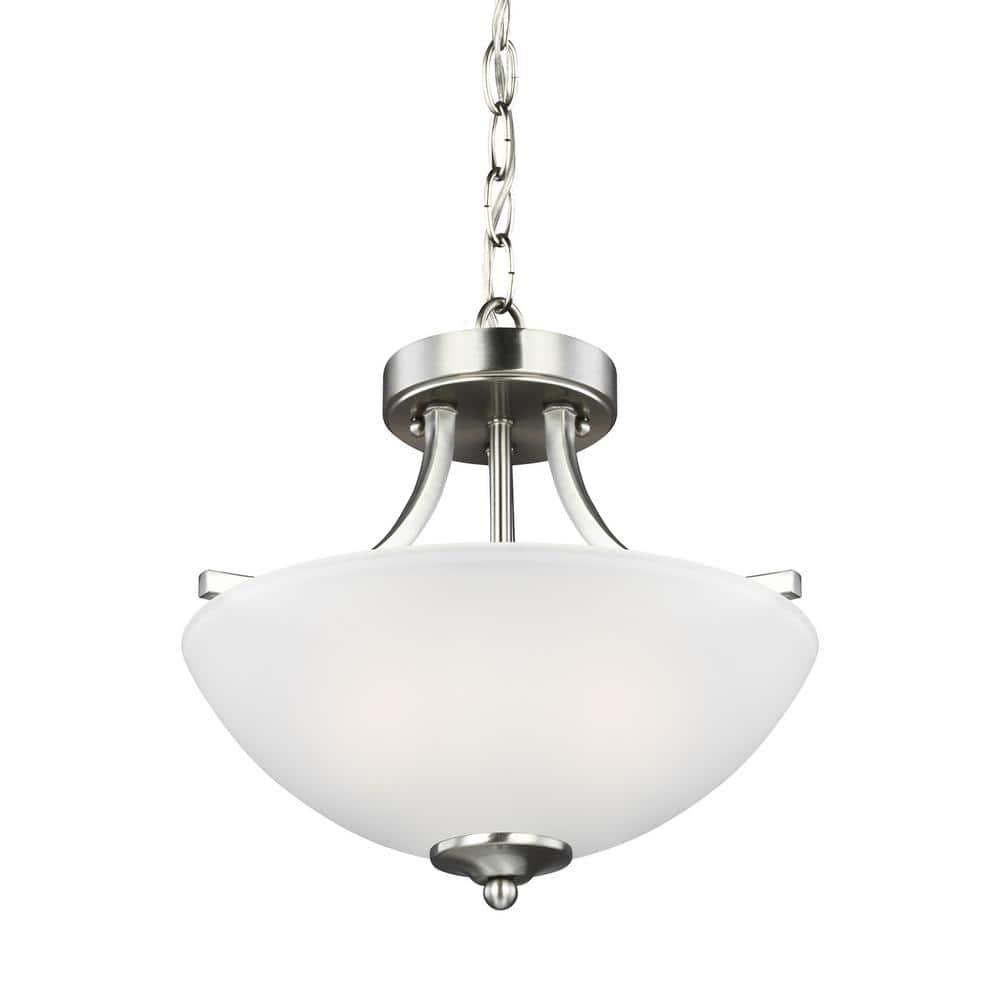 Generation Lighting Geary 2 -Light Brushed Nickel Transitional Etched glass Bowl Small Hanging Convertible pendant/Semi-flush