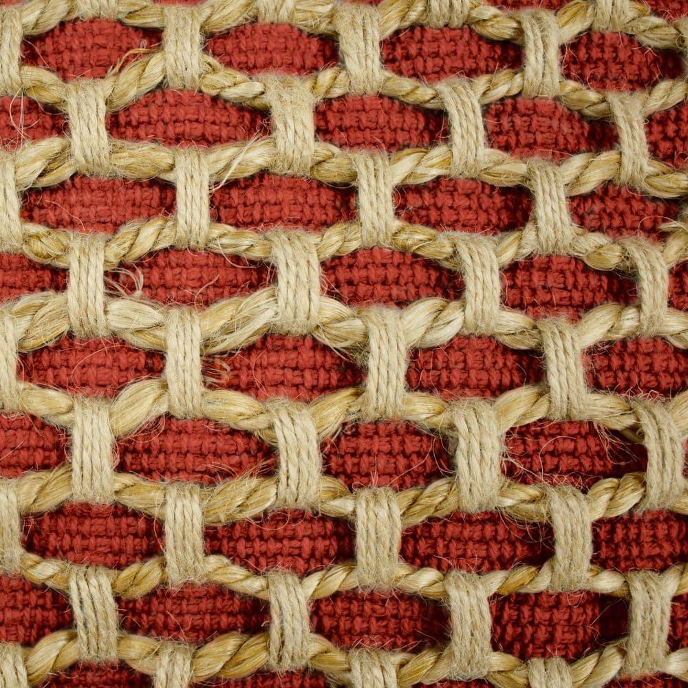 Rust and Beige Cotton Jute Square Throw Pillow with Insert