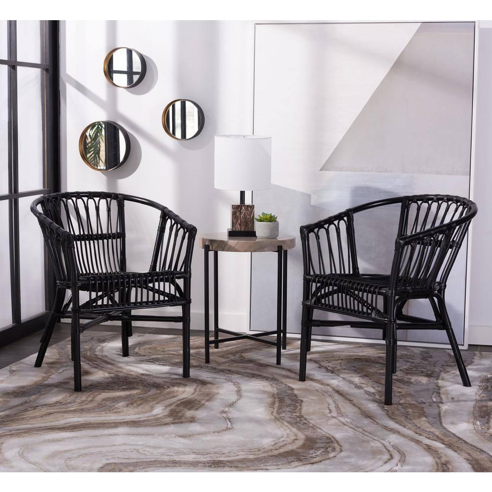 Adriana Rattan Accent Chair - Set of 2 - ACH6505 - Black - Safavieh