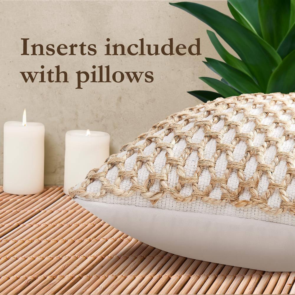 Boho Living Boho Living Jada Decorative Pillow Collection Jute/Cotton Indoor Square Throw Pillow with & Insert (Set of 2)