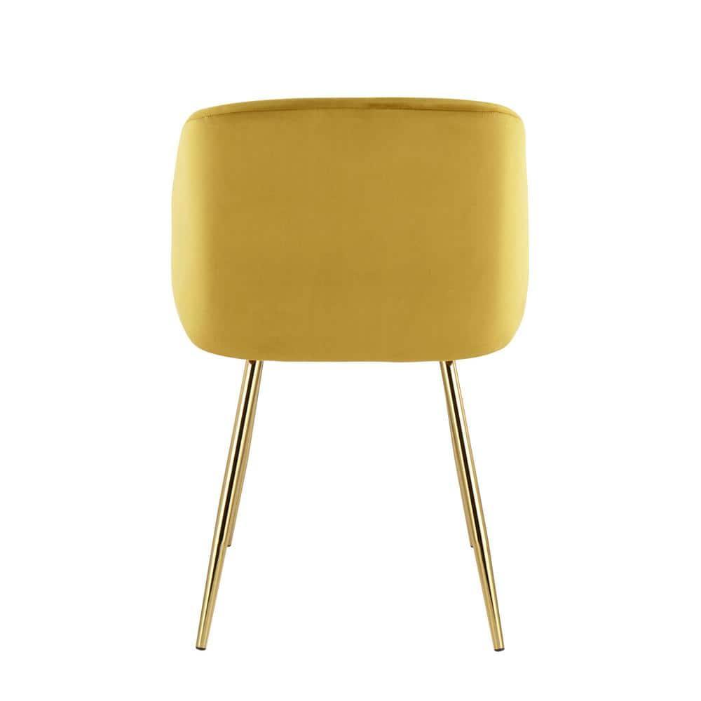 Set of 2 Fran Contemporary Dining Chairs Steel/Velvet Gold/Chartreuse - LumiSource: Padded Bucket Seat, Walnut Legs, Chrome-Plated Finish
