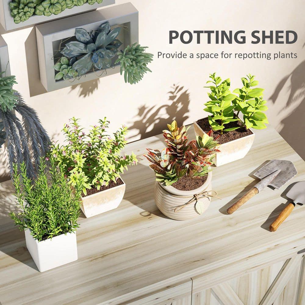 Outsunny Wood Outdoor Storage Cabinet, Compact Garden Shed Potting Shed with Shelf and Double Doors, Natural Wood