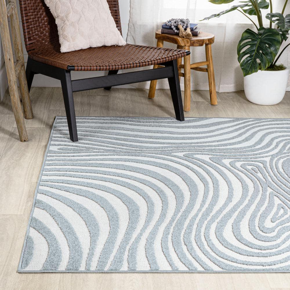JONATHAN Y Maribo High-Low Abstract Groovy Striped Light Blue/Ivory 4 ft. x 6 ft. Indoor/Outdoor Area Rug