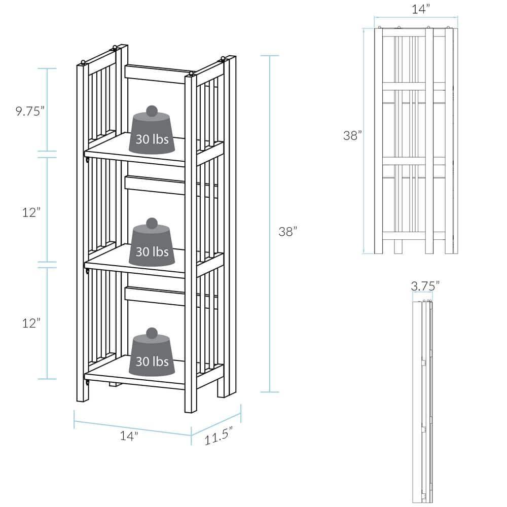 Casual Home 3 Shelf 14 Inch Folding Office Furniture Wood Bookcase, Mahogany