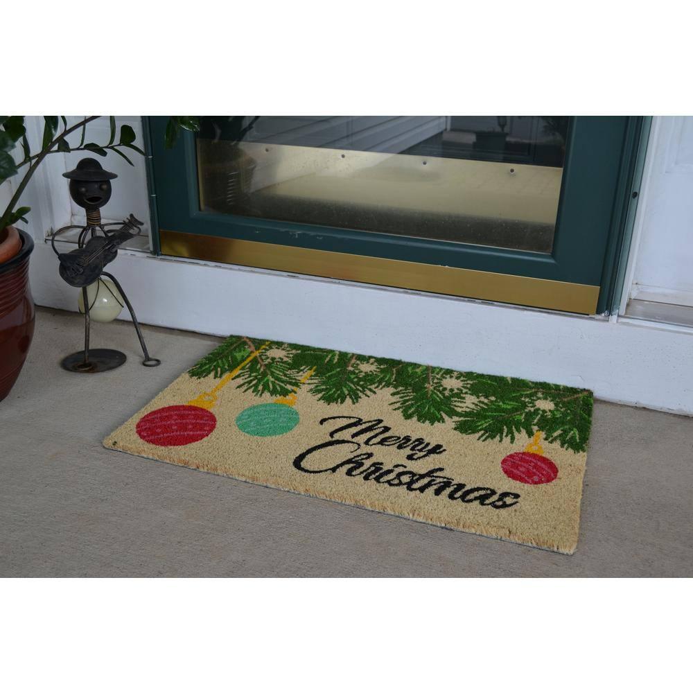 PVC Backed Merry Christmas, 30"x18"x0.5", Natural Coconut Husk Coir Door Mat