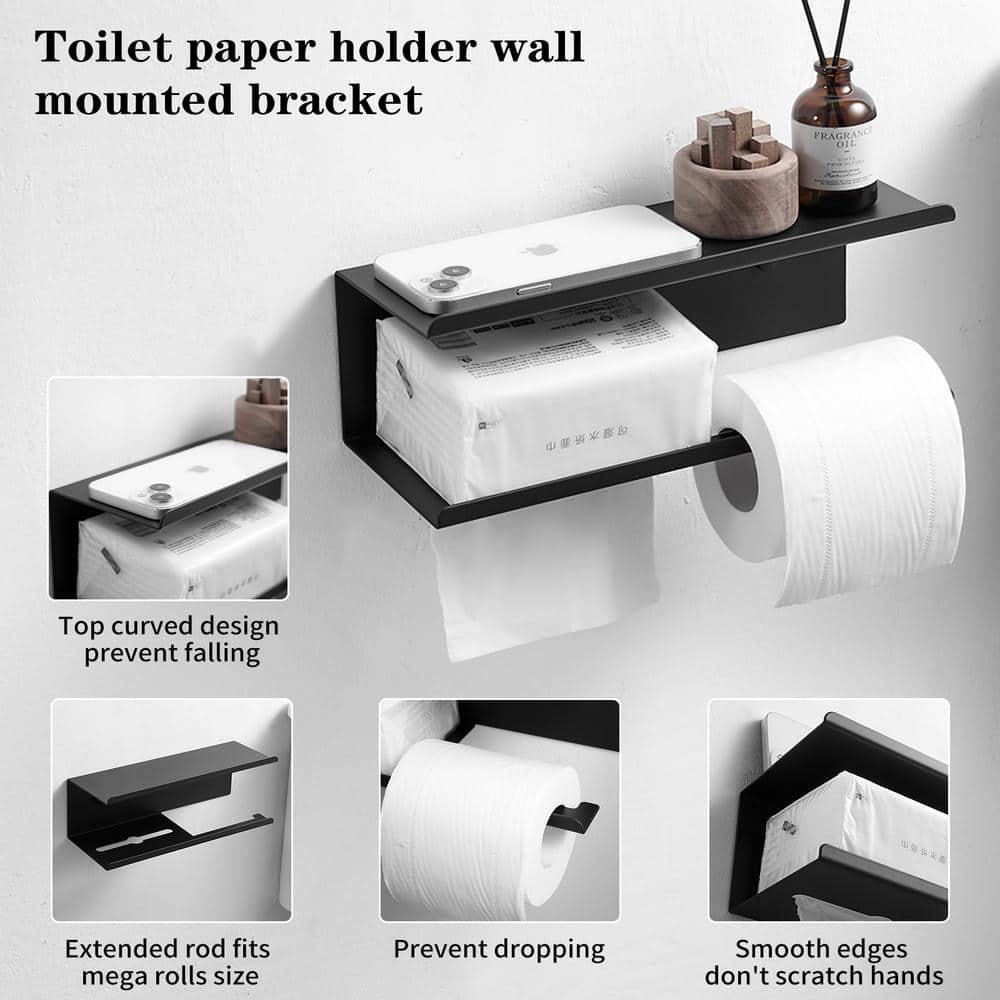 Modern Toilet Paper Holder with Anti-Rust Shelf Paper Roll Holder Toilet Tissue Holder Wipes Storage in Matte Black
