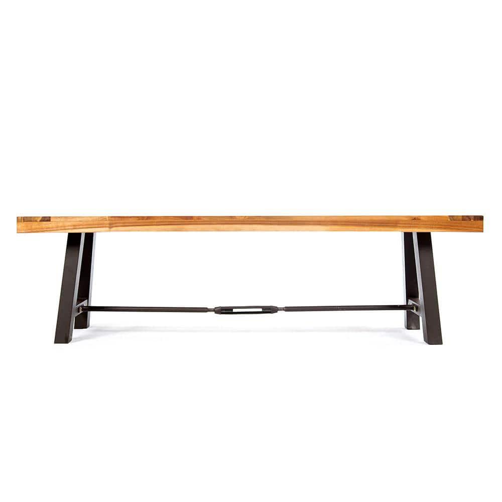 Rustic Black Steel and Acacia Wood Outdoor Bench