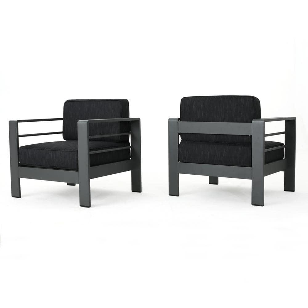 Grady Outdoor Aluminum Club Chairs with Water Resistant Cushions, Set of 2, Grey, Dark Grey