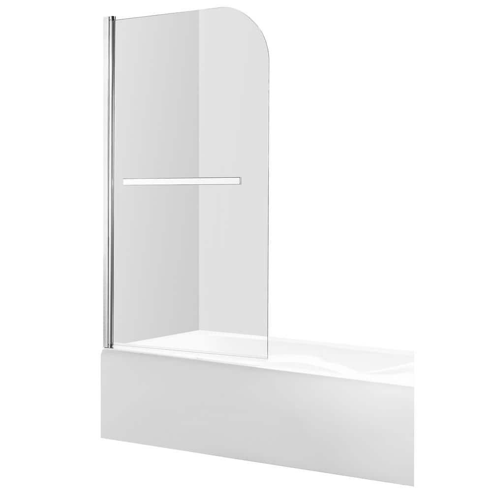 Myth 28 in. W x 56 in. H Hinged Frameless Tub Door with Tsunami Guard Technology