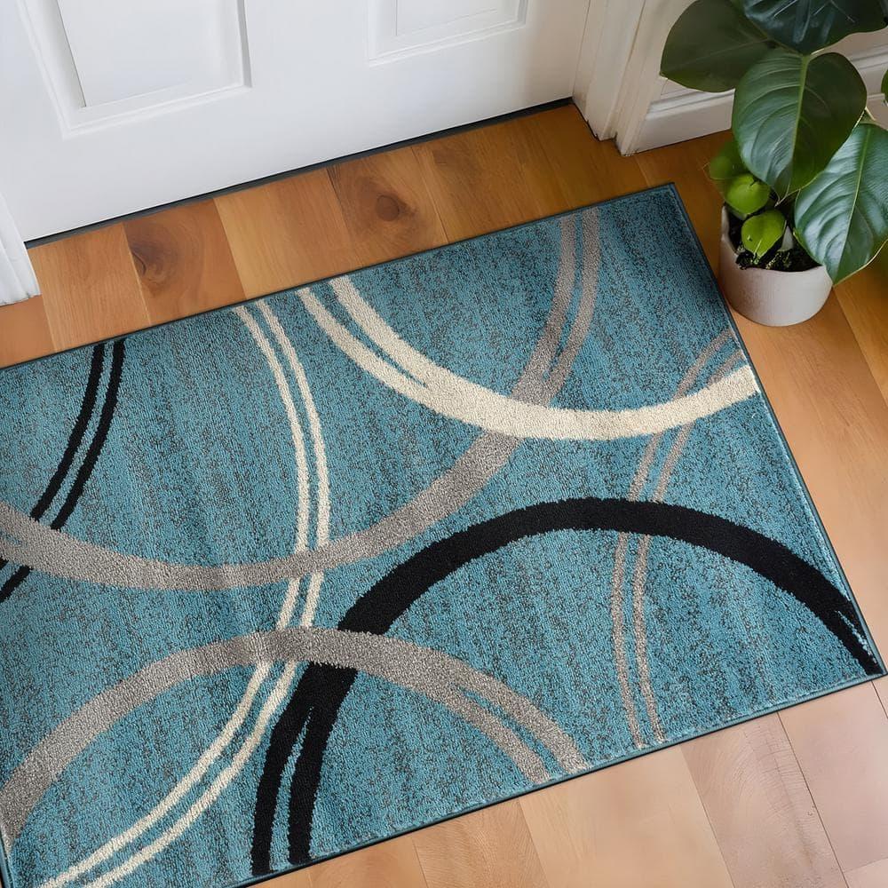 World Rug Gallery Contemporary Abstract Circles Design Area Rug - BLUE 2'7"x4'