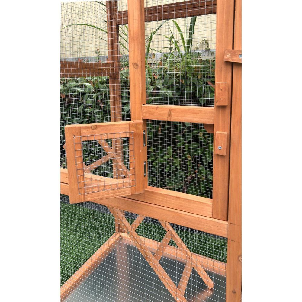 Hanover Outdoor Wooden Bird Cage with 3 Resting Bars, Ladder, Waterproof Roof and Removable Tray, 2.9 Ft. x 2.1 Ft. x 5.8 Ft.