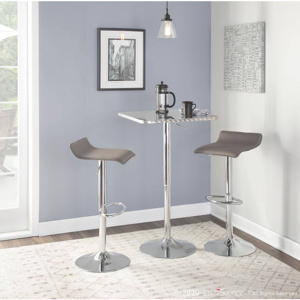 Ale Contemporary Adjustable Barstool in Grey PU Leather by LumiSource - Set of 2