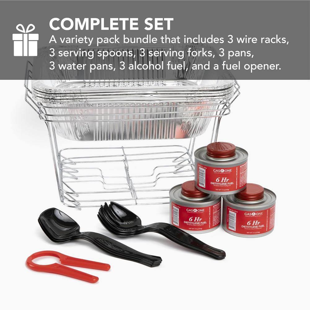ALPHA LIVING Disposable Chafing Dish Buffet Set, Food Warmers for Parties, 6hr Fuel Cans Complete