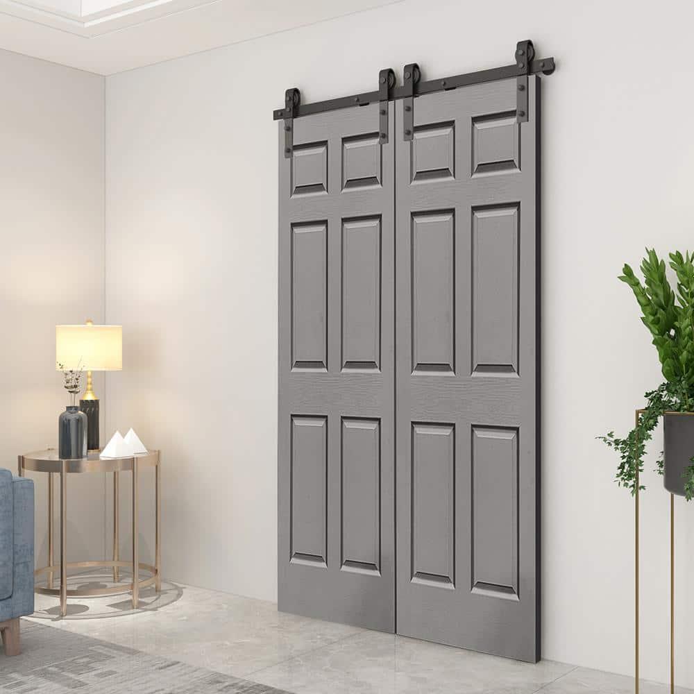 Calhome Paneled MDF Composite Double Bifold Barn Doors with Installation Hardware Kit