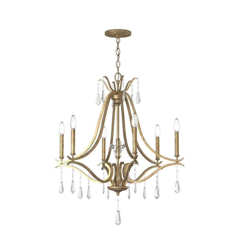 Minka Lavery Aged Brio Gold Chandelier 26 3/4" Wide French Clear Crystal 6-Light Fixture for Dining Room House Kitchen Entryway