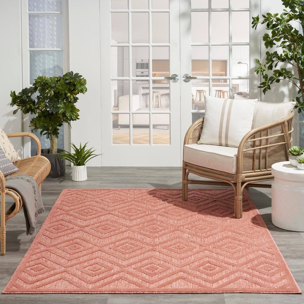 Nourison Versatile Diamond Geometric Flatweave Indoor Outdoor Area Rug Coral/Orange 5' x 7'