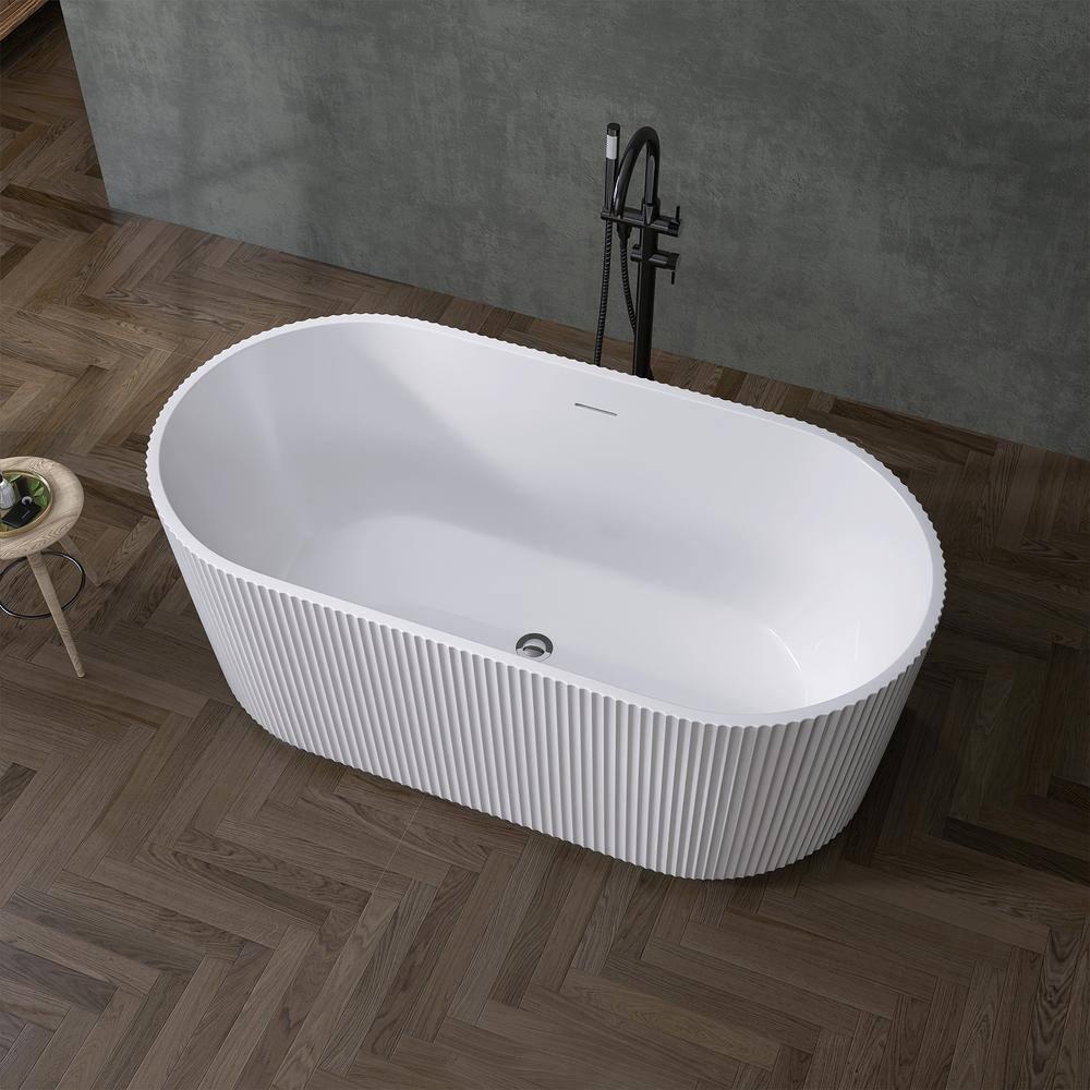 ZEAFIVE WZ48-GW59-R 59" X 30" Freestanding Corner Soaking Acrylic Bathtub
