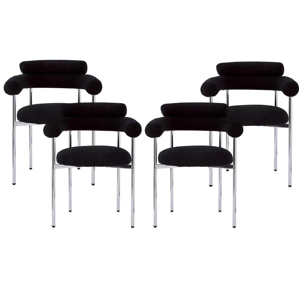 Christopher Knight Home Gianna Modern Upholstered Dining Chairs with Metal Legs (Set of 4), Black/Silver