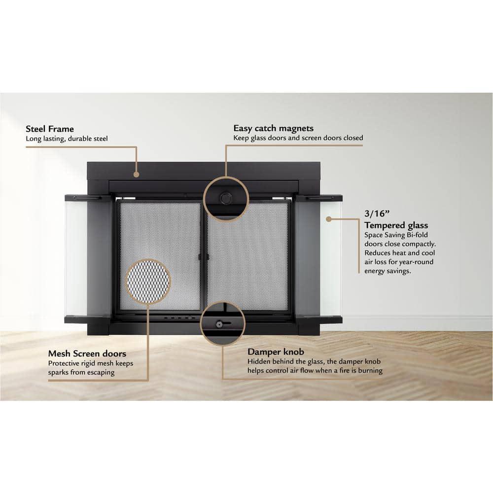 Pleasant Hearth Ascot Black Fireplace Glass Doors - Large