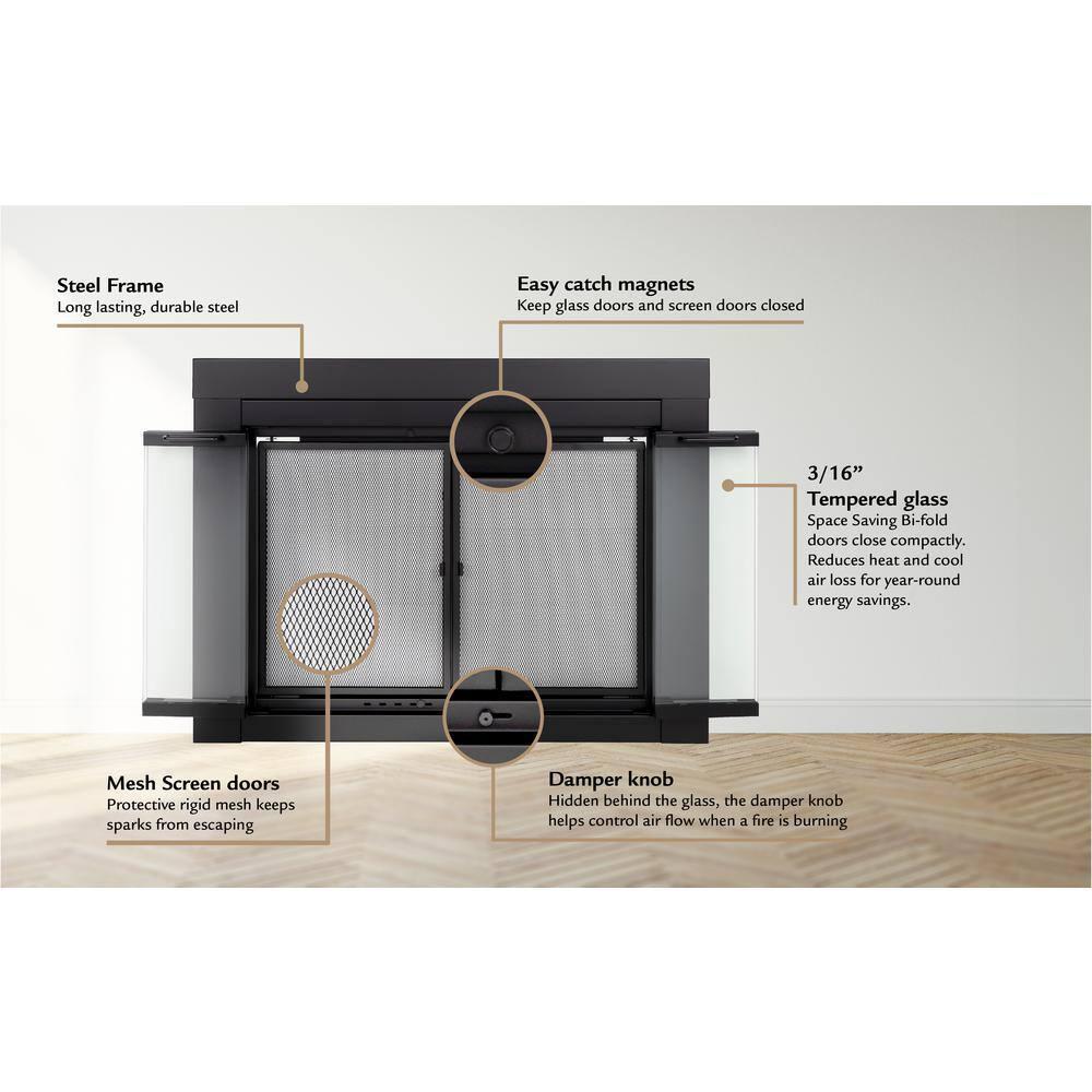 Pleasant Hearth Collin Collection Fireplace Glass Door, Gunmetal - Medium